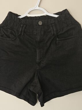 High-Rise Black Paperbag Waist Women's Shorts